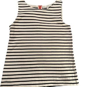 LOFT Cream and Black Striped Top with Red Accent